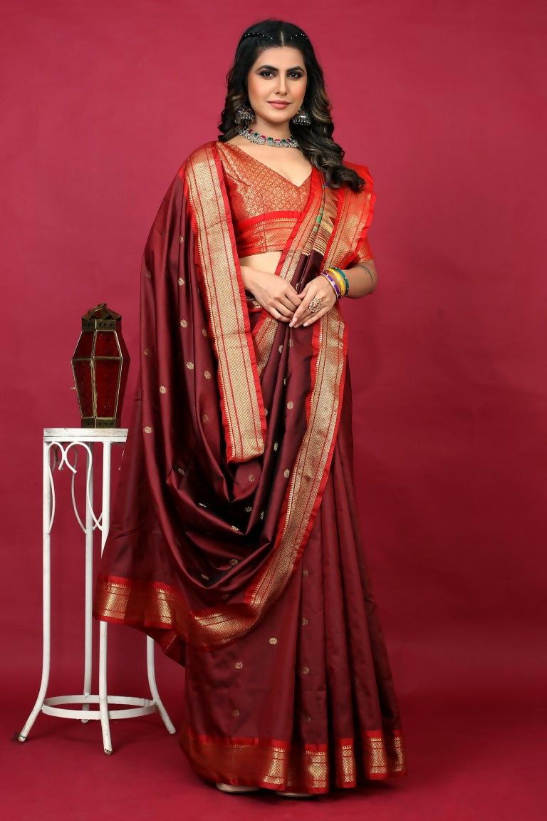 Jyoti Fashion Women's Maroon Paithani Silk Zari Woven Saree with Blouse