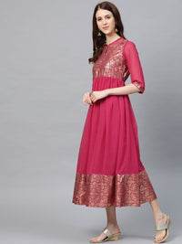 Thumbnail for AURELIA Women Pink & Golden Printed A-Line Dress