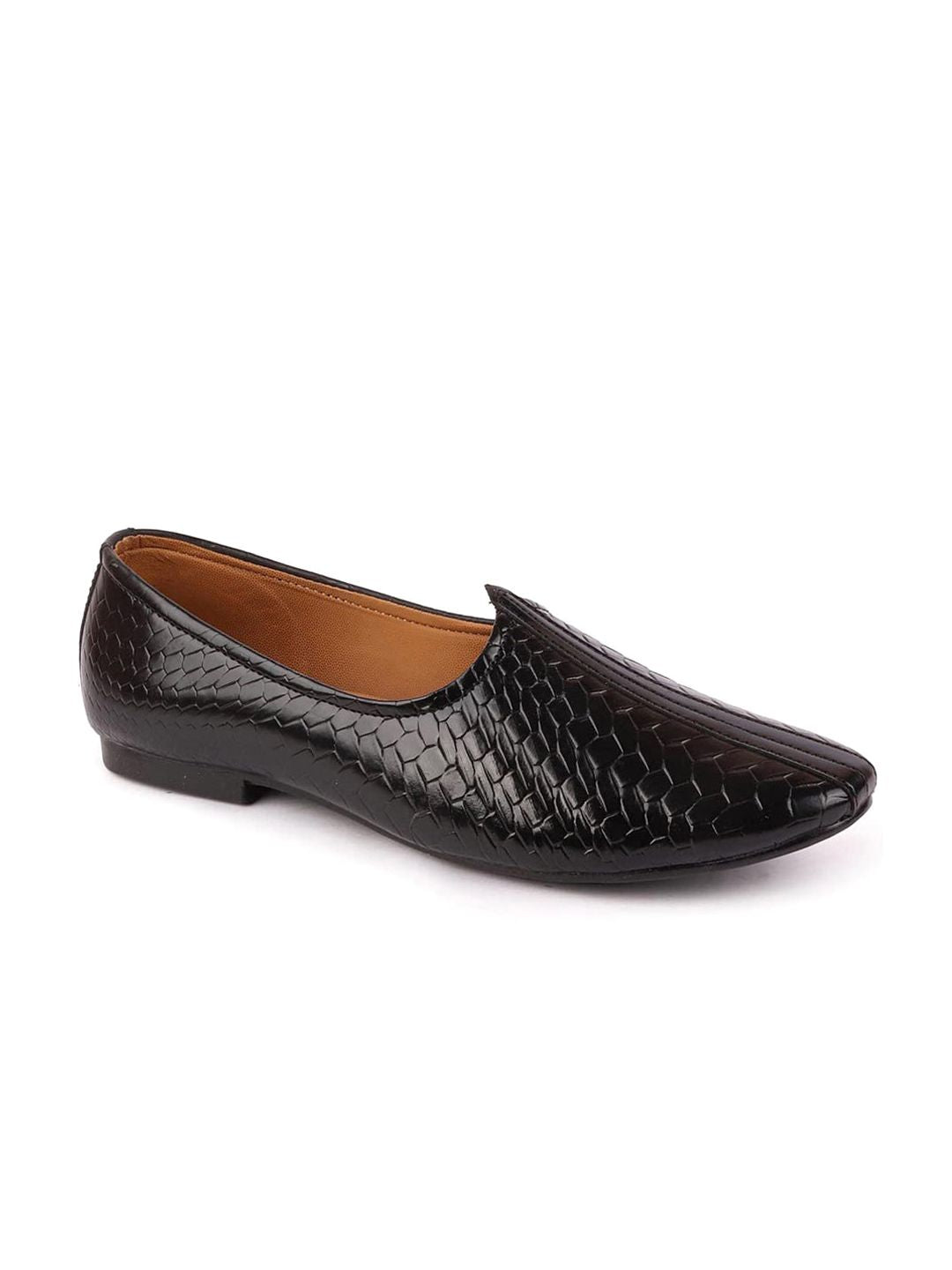 FAUSTO Men Textured Pointed Toe Lightweight Mojaris
