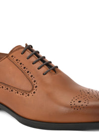 Thumbnail for House of Pataudi Men Genuine Leather Perforated Formal Brogues