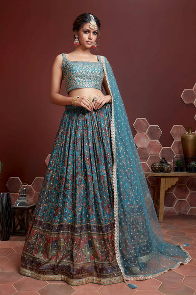 Wedding Designer Sky Chinon Silk Lehenga Choli - Anbazaar - Distacart