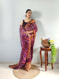 Thumbnail for Malishka Chiffon Printed Ready To Wear Saree With Blouse Piece - Wine - Distacart