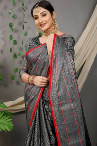 Thumbnail for Aastha Fashion Black Woven Kanchipuram Silk Saree with Blouse - Distacart