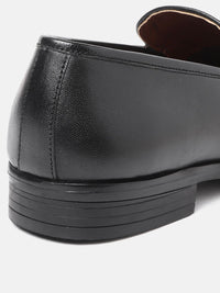 Thumbnail for House of Pataudi Men Black Textured Leather Handcrafted Formal Slip-Ons
