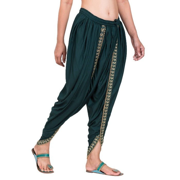 Asmaani Dark Green color Dhoti Patiala with Embellished Border