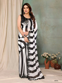 Thumbnail for Aafreen Partywear Designer Balck & White Georgette Fancy Saree - Distacart