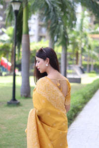 Thumbnail for Aastha Fashion Yellow Woven Handloom Raw Silk Saree with Blouse - Distacart