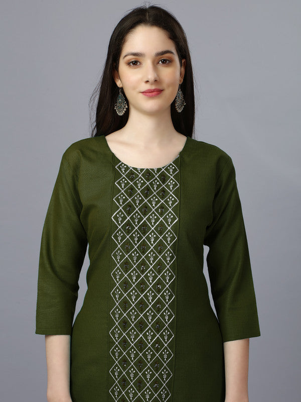 Malishka Women's Embroidered Straight Green Kurti - Distacart