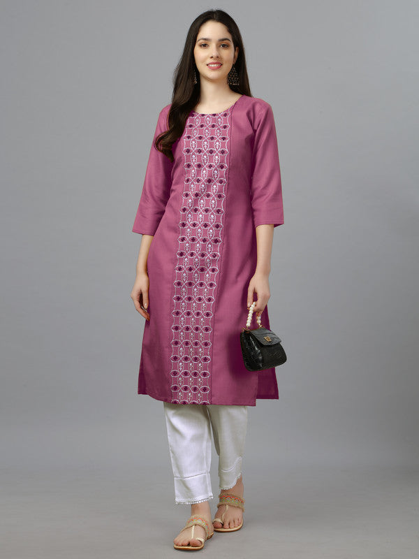 Malishka Women's Embroidered Straight Wine Kurti - Distacart