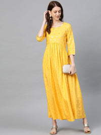 Thumbnail for AURELIA Women Yellow & Golden Printed Maxi Dress