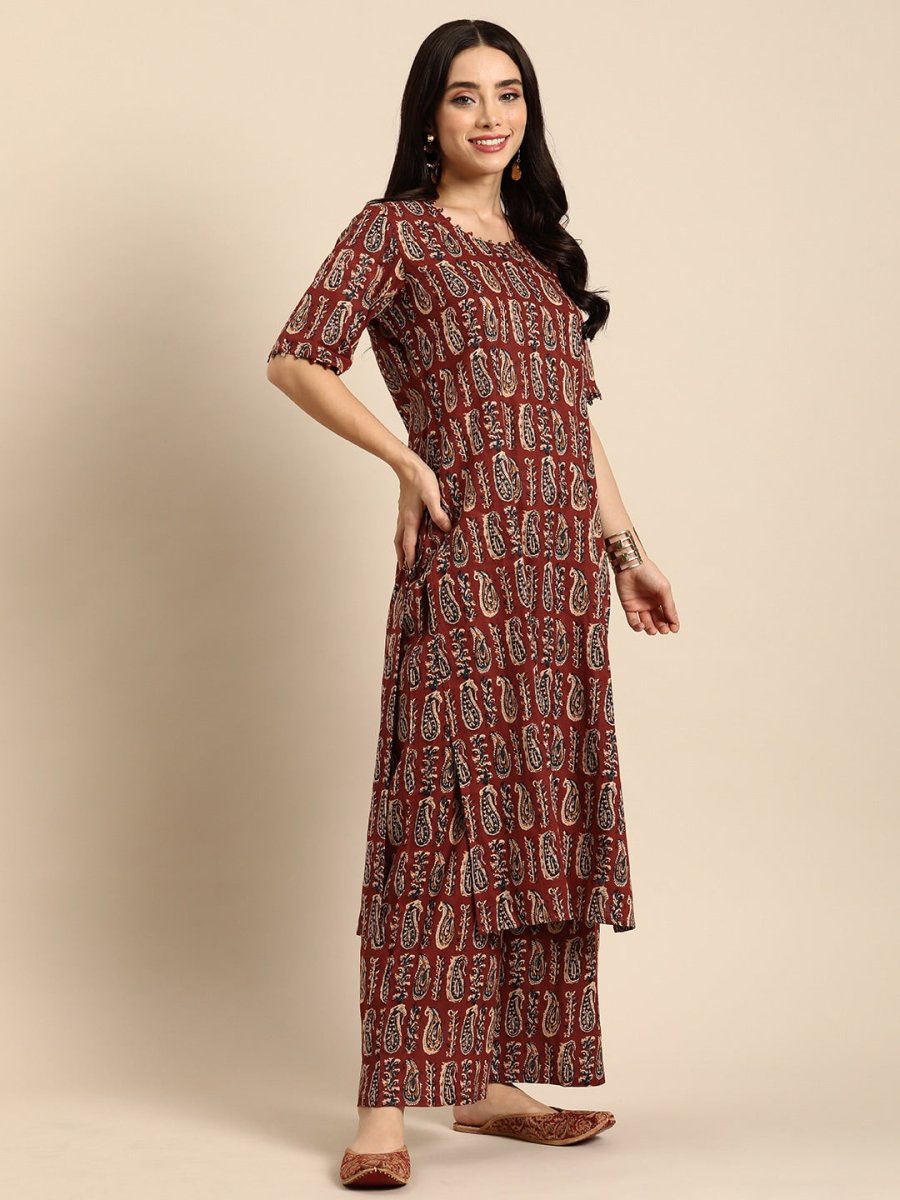 Anouk Women Ethnic Motifs Printed Pure Cotton Kurta with Palazzos - Distacart