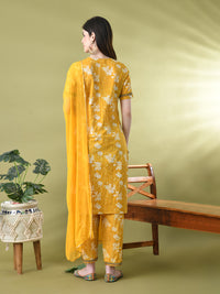 Thumbnail for Myshka Women's Cotton Yellow Printed Kurta Set With Dupatta