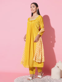 Thumbnail for Women V-Neck Embroidered Work Chanderi Fabric Kurta Pant Set Comes With Silk Dupatta - Taantav