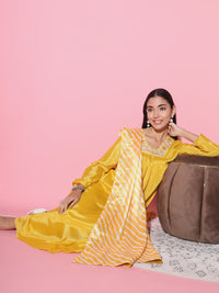 Thumbnail for Women V-Neck Embroidered Work Chanderi Fabric Kurta Pant Set Comes With Silk Dupatta - Taantav