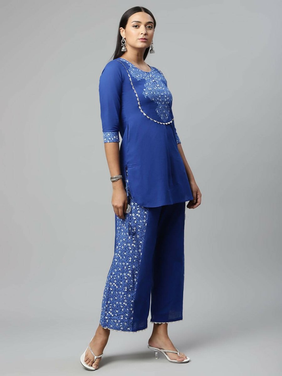 Ahalyaa Womens Royal Blue Pure Cotton Printed Kurtas - Distacart