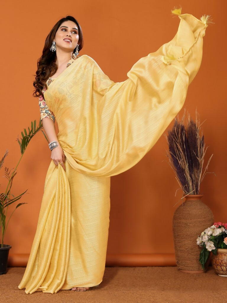 Partywear Designer Yellow Polyester Zari Fancy Saree - Starwalk