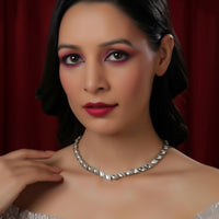 Thumbnail for Leaf Shaped Neckpiece in Dual Tone Kundan and American Diamonds (Silver) - Ruby Raang - Distacart