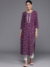 Thumbnail for Varanga Women Purple & White Bandhani Printed Pure Cotton Kurta