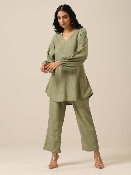 trueBrowns Sage Slub Textured Short Co-Ord Set - Distacart