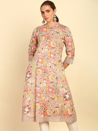 Thumbnail for Soch Floral Printed Mandarin Collar Cotton A-Line Kurta - Distacart