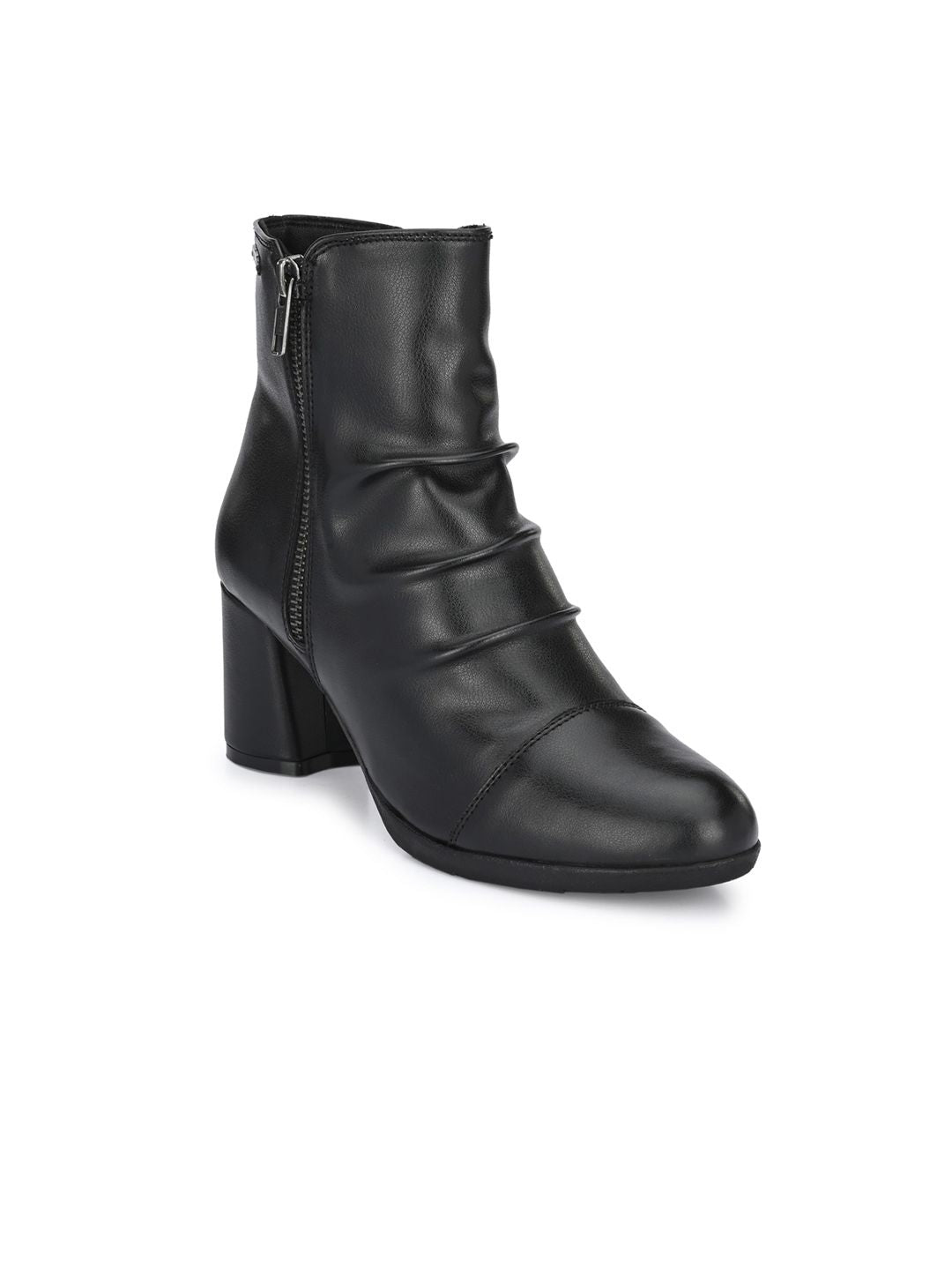 Delize Black Block Heeled Boots with Buckles