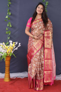 Thumbnail for Aastha Fashion Brown Woven Tissue Silk Saree with Blouse - Distacart