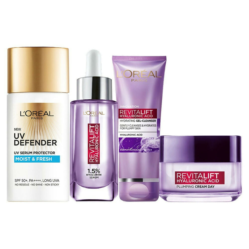 L'Oreal Paris Hyaluronic Acid Hydrating And Protecting CSMS (Cleanser, Serum, Moisturizer, Sunscreen) Regime Kit