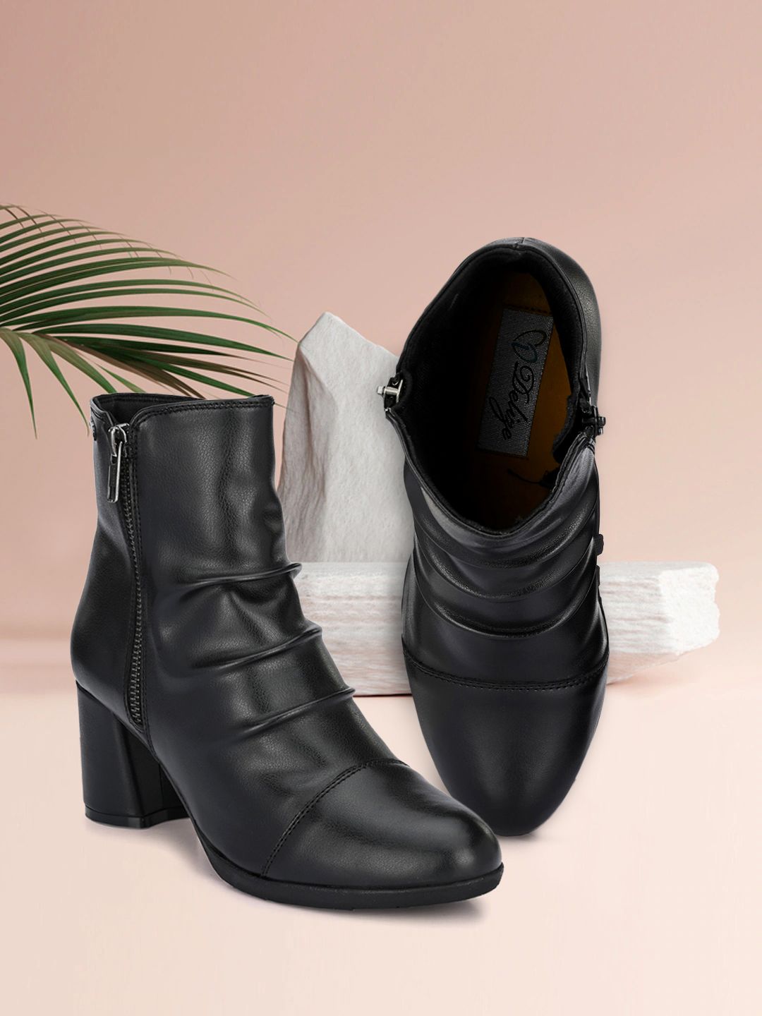 Delize Black Block Heeled Boots with Buckles