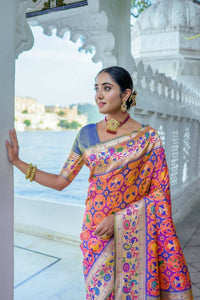 Thumbnail for Aastha Fashion Peach Woven Paithani Silk Saree with Blouse - Distacart