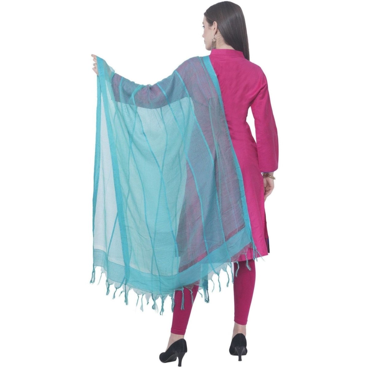 A R SILK Firozi Color Regular dupatta Cota cotton Dupattas and Chunnis