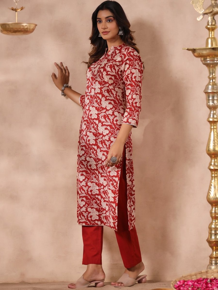 Anubhutee Floral Printed Regular Gotta Patti Pure Cotton Kurta With Trousers - Distacart