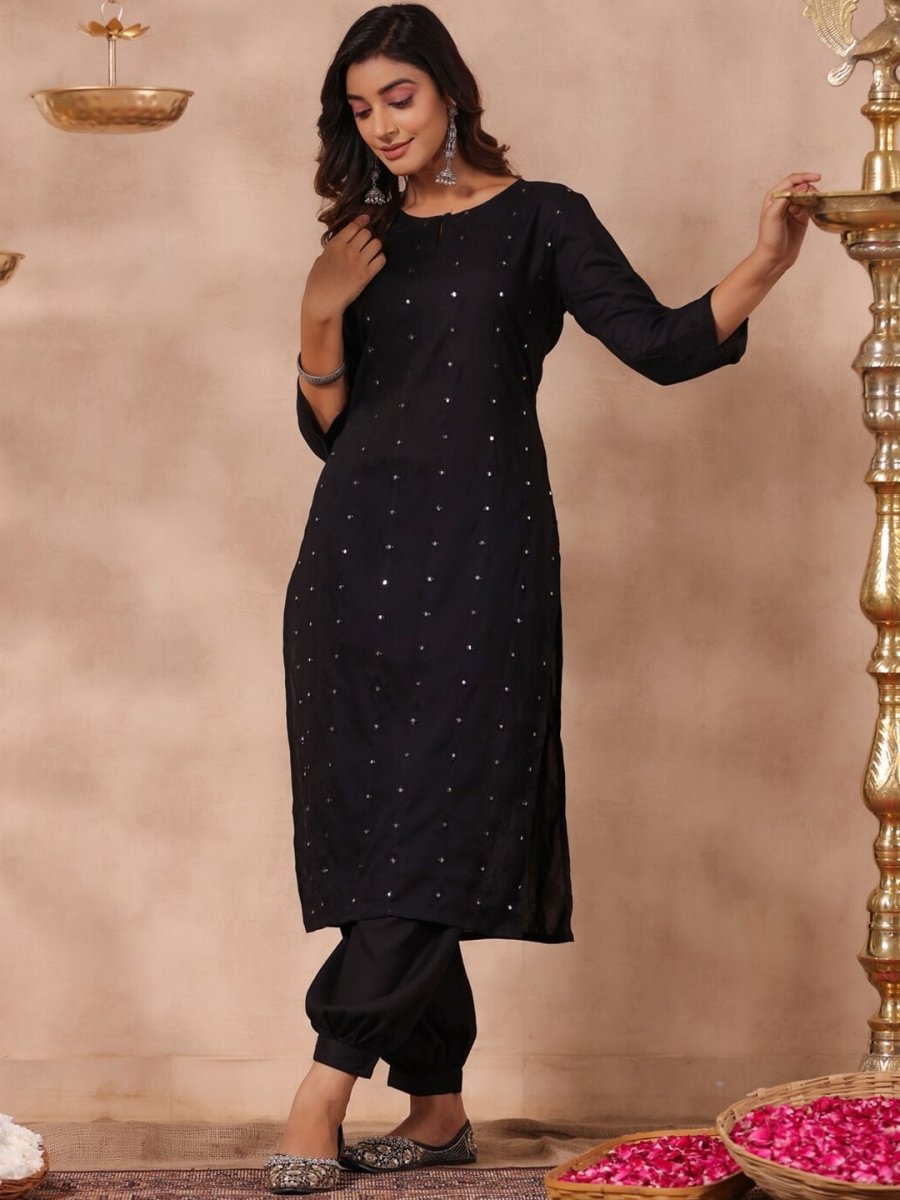 Anubhutee Embroidered Mirror Work Keyhole Neck Straight Regular Kurta - Distacart