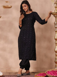 Thumbnail for Anubhutee Embroidered Mirror Work Keyhole Neck Straight Regular Kurta - Distacart