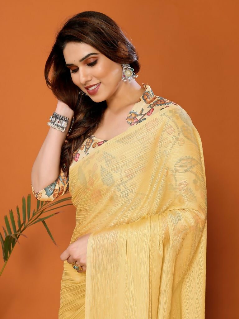 Partywear Designer Yellow Polyester Zari Fancy Saree - Starwalk