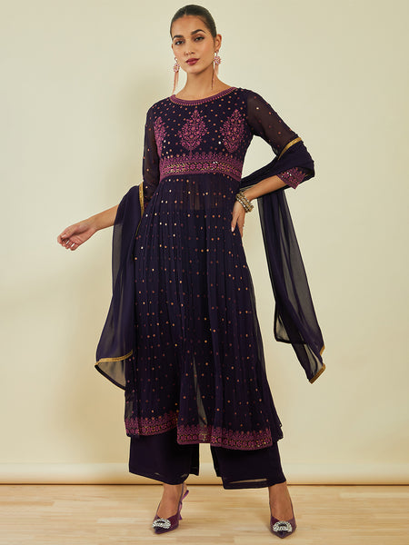 Soch Ethnic Motifs Embroidered Sequined Kurta with Palazzos & Dupatta - Distacart