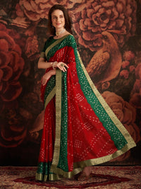 Thumbnail for Anouk Bandhani Printed Zari Pure Chiffon Saree - Distacart