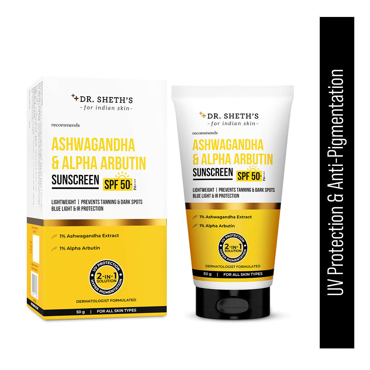 Dr. Sheth's Ashwagandha & Alpha Arbutin Sunscreen SPF 50+ PA++++