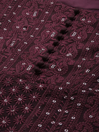 Thumbnail for Anouk Women Burgundy Ethnic Motifs Embroidered Kurta with Palazzos & With Dupatta - Distacart