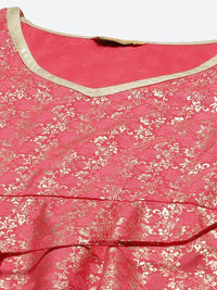 Thumbnail for AURELIA Coral Pink & Golden Ethnic Motifs A-Line Maxi Dress