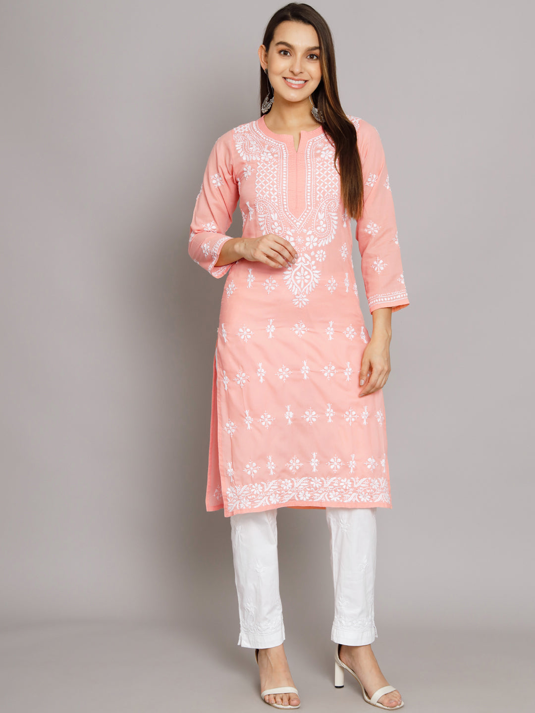 PARAMOUNT CHIKAN Embroidered Chikankari Ethnic Motifs Kurta - Distacart