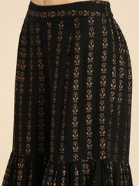 Thumbnail for Anouk Women Black & Golden Ethnic Motifs Printed Kurta with Sharara - Distacart