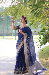 Thumbnail for Aastha Fashion Blue Thread Woven Cotton Silk Saree with Blouse - Distacart