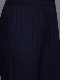 Thumbnail for Varanga Women Navy Blue Round Neck Thread Embroidered Kurta Paired With Bottom And Dupatta