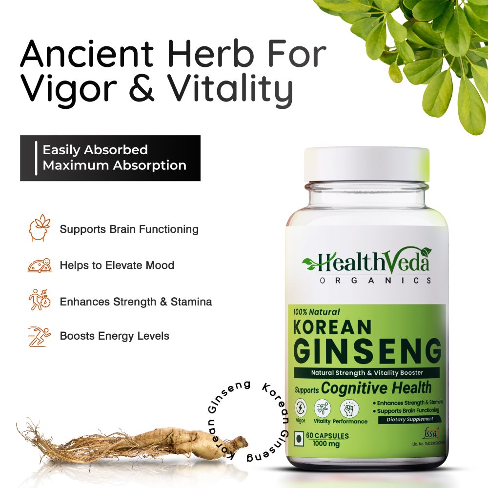 Health Veda Organics Plant Based Korean Red Ginseng Capsules