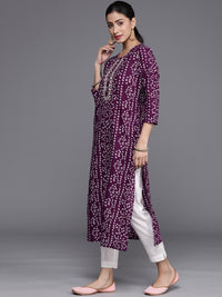 Thumbnail for Varanga Women Purple & White Bandhani Printed Pure Cotton Kurta