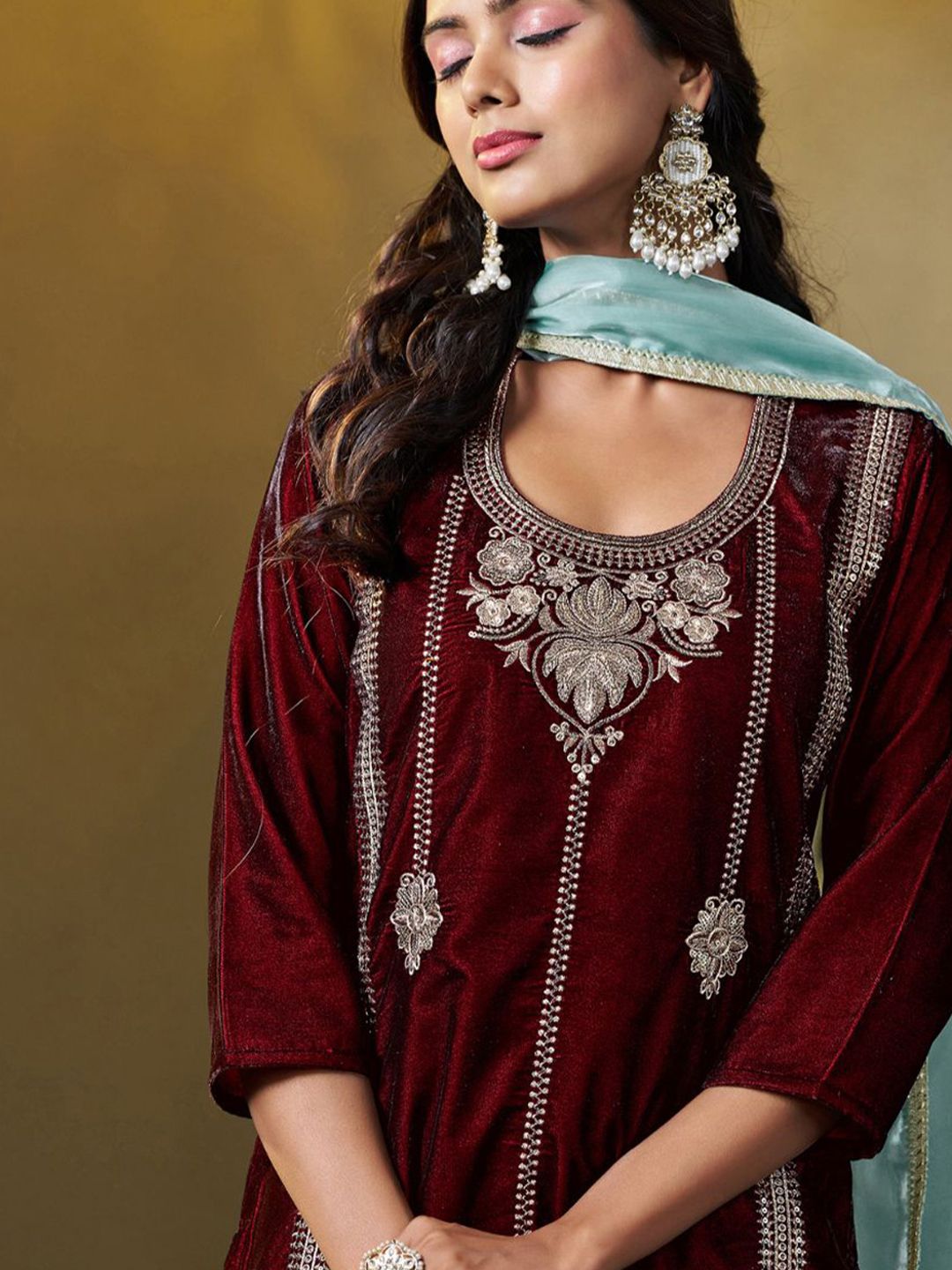 Sangria Embroidered Kurta & Trouser With Dupatta