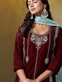 Thumbnail for Sangria Embroidered Kurta & Trouser With Dupatta