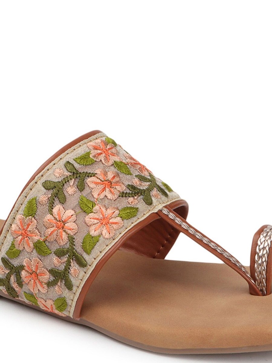 Anouk Tan Brown Printed Open Toe Flats