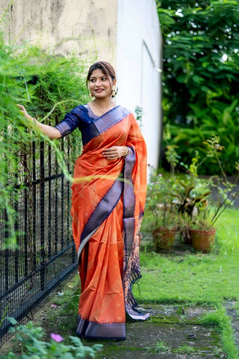 Aastha Fashion Orange Woven Soft Silk Saree with Blouse - Distacart