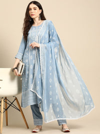 Thumbnail for Anouk Floral Foil Printed Regular Kurta With Trousers & Dupatta - Distacart